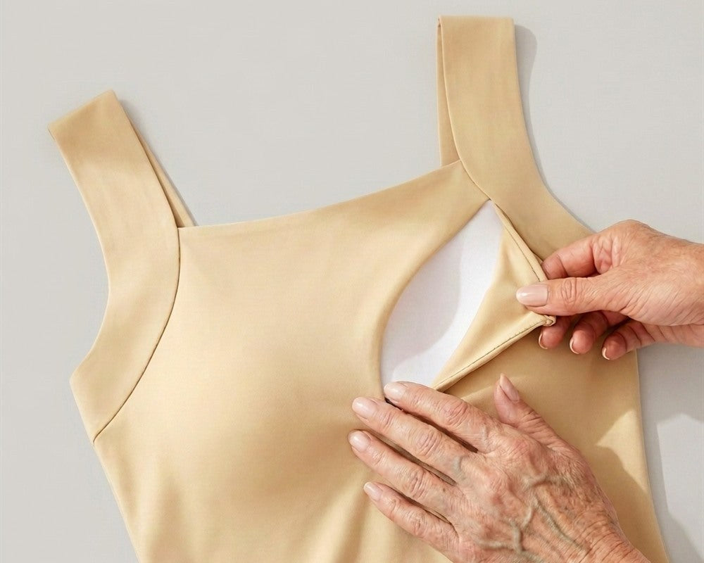 The built-in bra and pad pocket inside Susie's tank