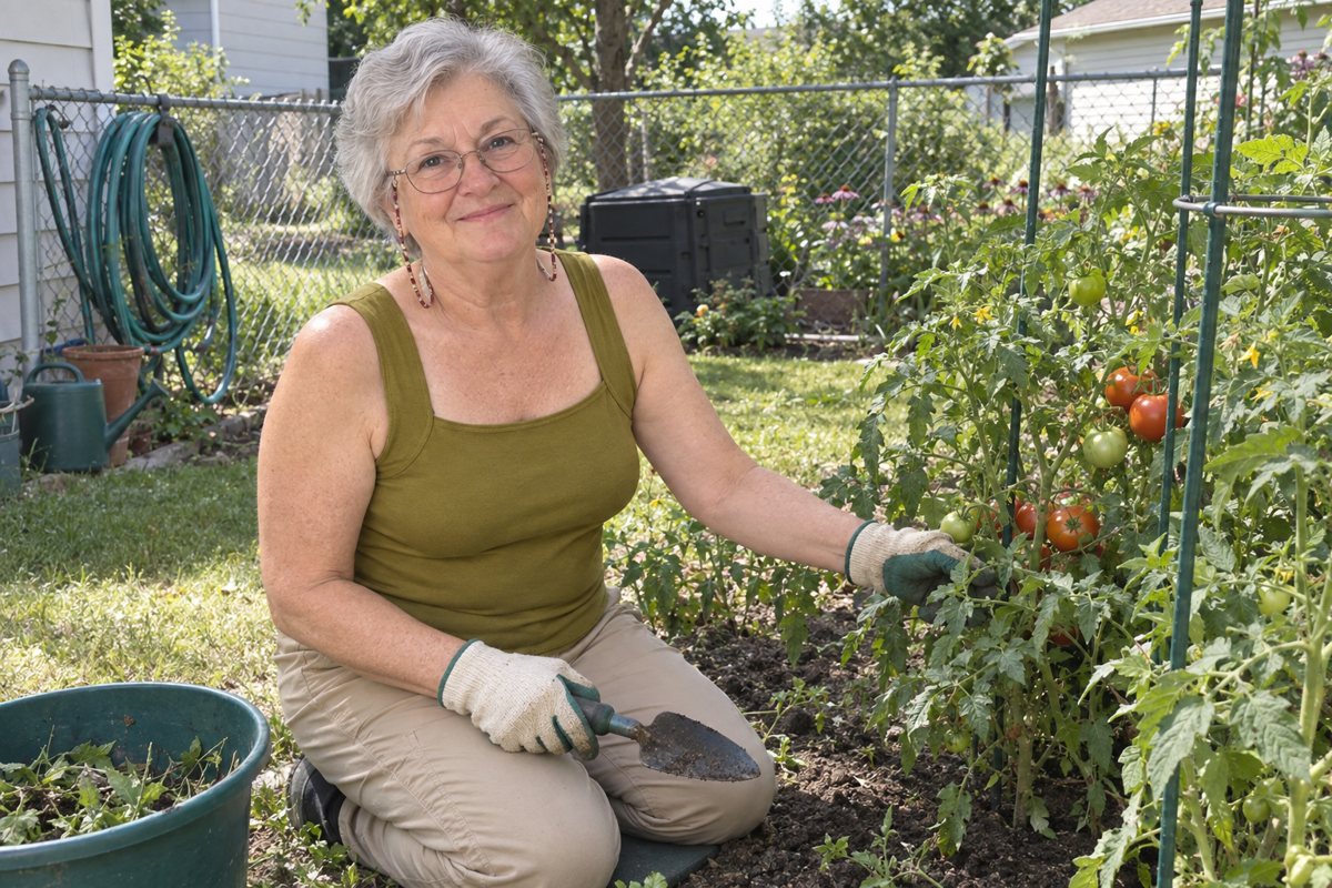 Marlene in the garden in her tank